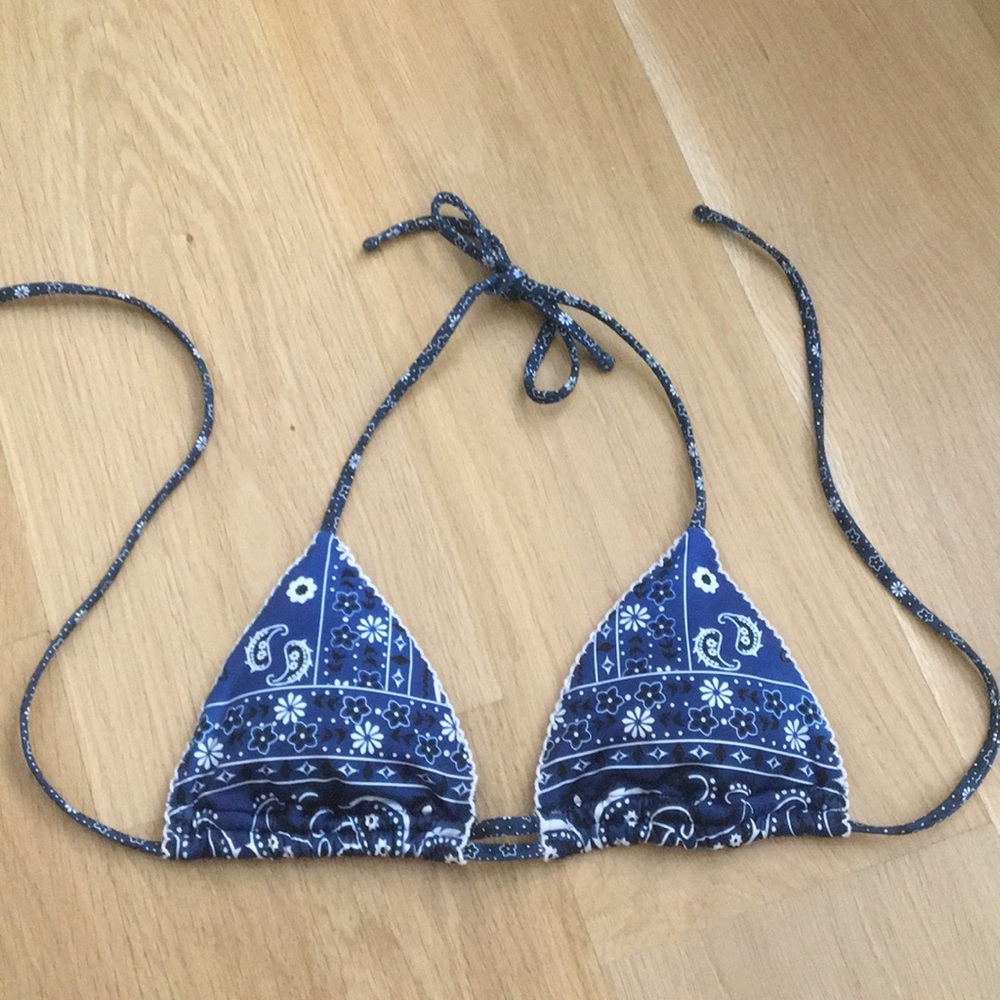 Blue Patterned Triangle Bikini Top